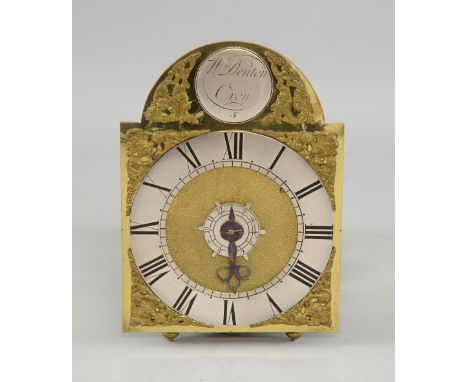 Brass replica lantern clock with makers mark for William Denton of Oxon - Dial diameter 12 cm.     