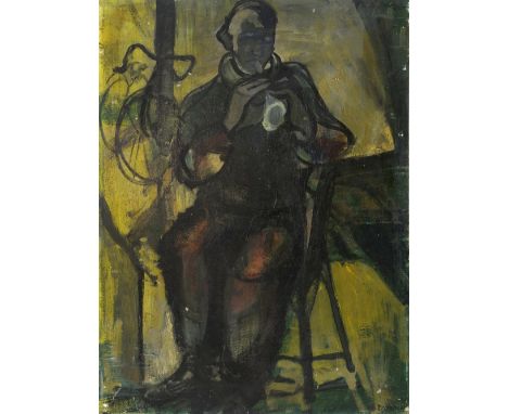 A B Dymock, seated piccolo player, oil sketch, signed, oil on board, 59.5cm x 45cm, .     