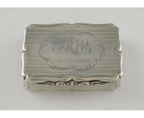 Victorian silver table snuff box of serpentine form with moulded and serpentine decoration, by Aston & Son, Birmingham, 1859,