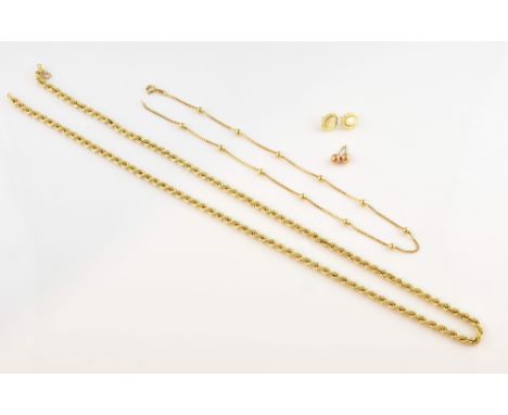 Collection of gold jewellery, including 9 ct rope chain, measuring approximately 66 cm, with bolt ring clasp, with 9 ct ball 