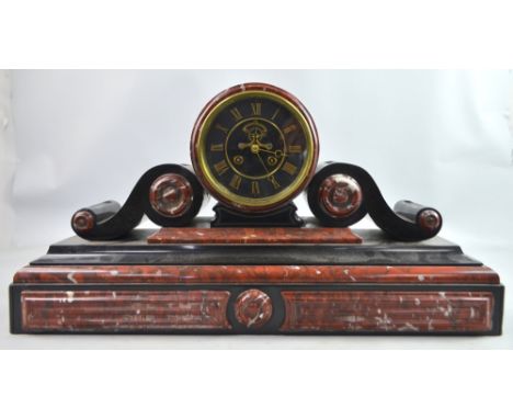 Late Victorian slate and marble two train mantle clock 65cm wide, 33cm high, 20cm deep..     