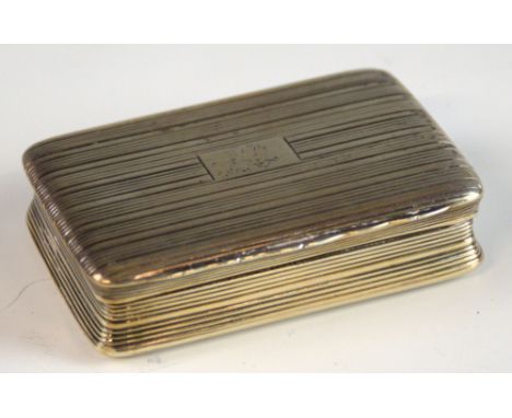 George III silver snuff box with gilt interior and engine turned decoration, maker's mark rubbed, Birmingham, 1818, 1.9oz, 61