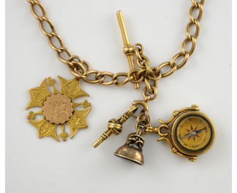 Gold Pocket watch Albert chain, with T-bar, swivel clasp, hallmarked 15 ct, measuring approximately 38cm, attached 15 ct gold