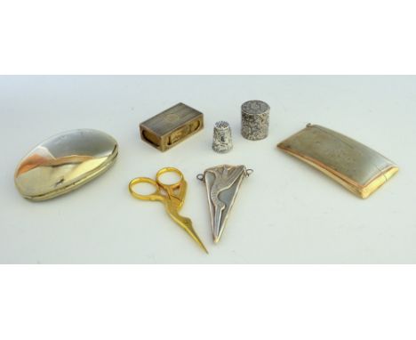 George V silver card case, by Mappin & Webb, Birmingham, 1914, white metal oval snuff box, silver matchbox holder, Sterling s