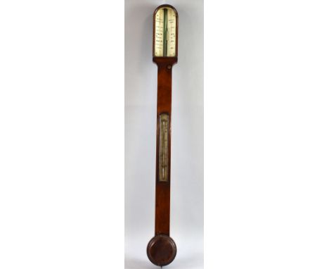 19th century mahogany stick barometer by Pizzala of Hatton Garden, London, 94cm high.     mahogany case various scuffs and sc