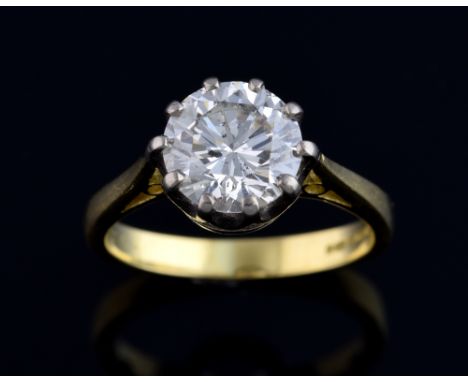 Single stone diamond ring, round brilliant cut diamond weighing approximately 2.45 carats in a white gold setting and 18ct ye