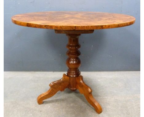 Early 20th century walnut circular table on turned column and tripod base, 96cm high diameter 98cm .     