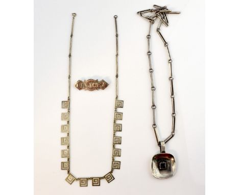 Edwardian silver name brooch, 'Alice'  hallmarked Birmingham 1902, with  white metal amethyst necklace stamped 835 silver, ch