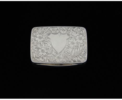 George V silver snuff box, the cover with bright cut floral decoration, by John Rose, Birmingham, 1910, 30g, 4.5cm wide,.    