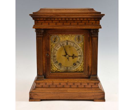Walnut cased bracket clock with barrel twin train movement, subsidiary seconds dial, chime/silent dial, the silvered chapter 