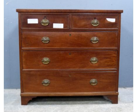 19th Century mahogany straight front chest of two short drawers over three long drawers to bracket base - 98 x 106 cm .     