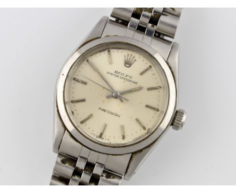 Rolex - a stainless steel manual wind gentleman's Oyster Speedking Precision wrist watch, silvered batons, bordered by a minu