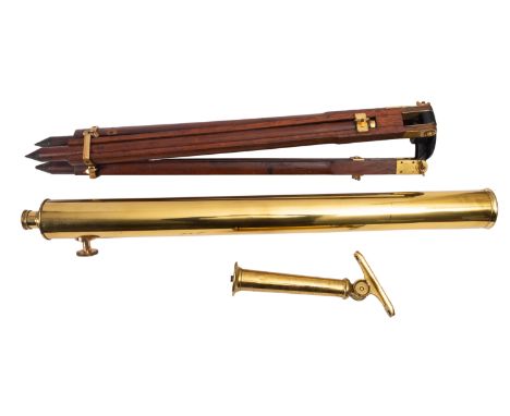 A lacquered brass 3 inch refracting telescope,maker Griffin & George Ltd, the 35 1/2 inch main tube with rack and pinion focu