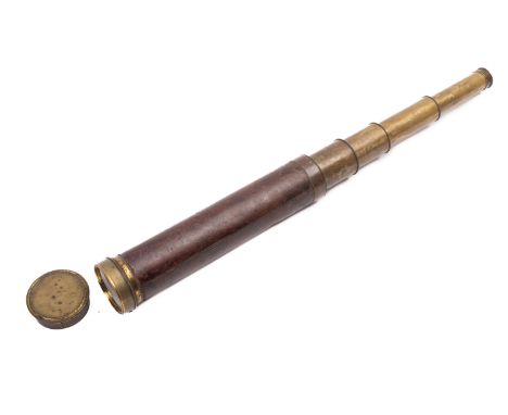 A 19th century  3 inch brass and leather bound four draw telescope, maker Dolland, London,  with lens cap and sliding eyepiec