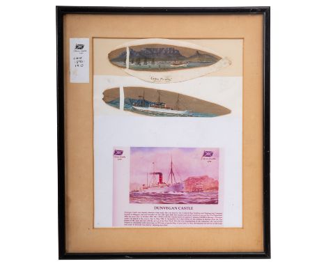 Two framed late 19th/early 20th century souvenir Silver Tree leaves taken from Table Mountain, Cape Town, with painted decora