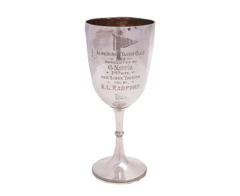 A Victorian silver presentation goblet for the Aldeburgh Yacht Club, maker Atkin Brothers, Sheffield, dated 1899, inscribed '