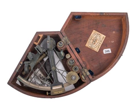 A late 19th/early 20th century  8 inch radius vernier sextant, maker probably J Cary , London, the silvered arc calibrated to