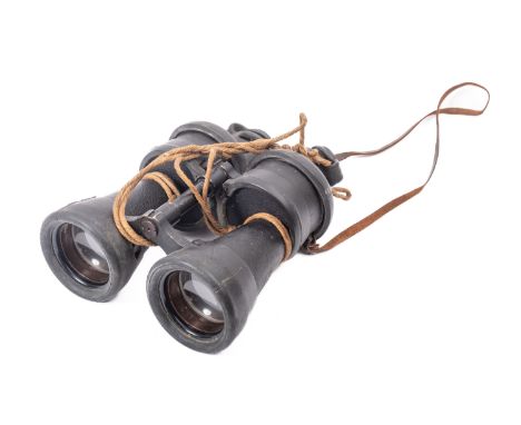 A pair of WWII German 8 x 60 Naval binoculars, maker Ernst Leitz, GmbH, Wetzlar, serial no. 458690, black crackle finish with