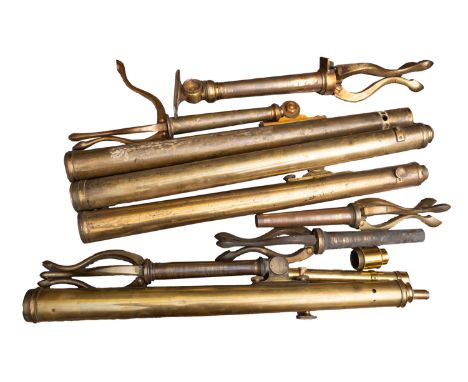 A 19th century brass refractor table telescope, maker G Adams, London, together with tree other similar telescopes and spare 