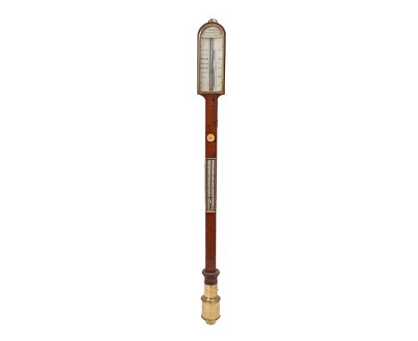 A mahogany and glazed ship's barometer, maker Spencer Browning & Co London. Having a brass handle and loop, ivorine finial an