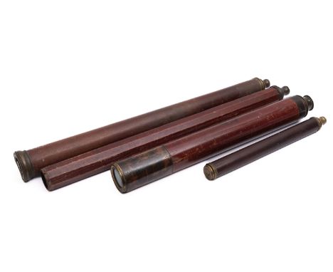 A collection of three single draw brass telescopes. One stamped Dolland of London the others unstamped, together with a fourt