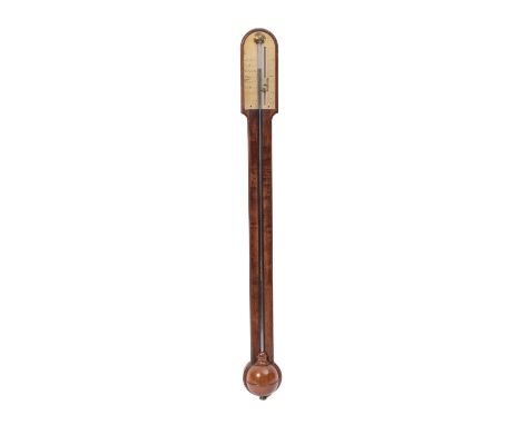 An early 20th century  mahogany stick barometer, maker Worthington ,London with arched top, calibrated  plate and circular ci