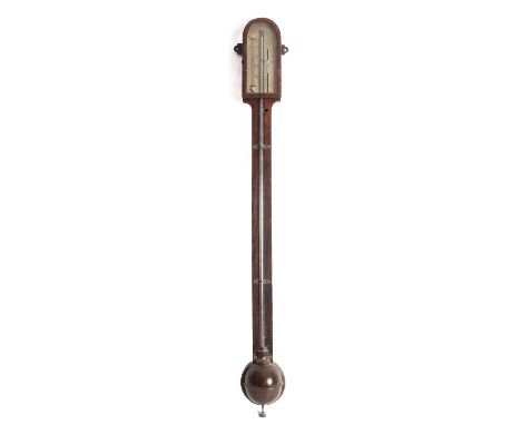 Cox, Devonport, a 19th century rosewood stick barometer signed Cox, Devonport, the arched glazed vernier with thermometer to 
