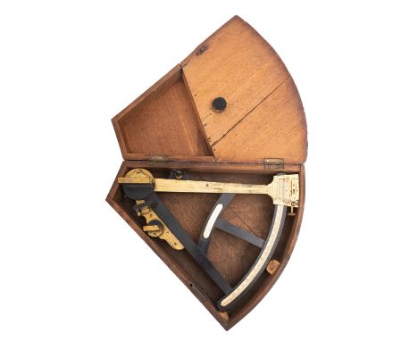 A brass and ebony cased Octant, maker Dolland of London. The ivory inset ebony frame with the brass radius arm inscribed 'Dol