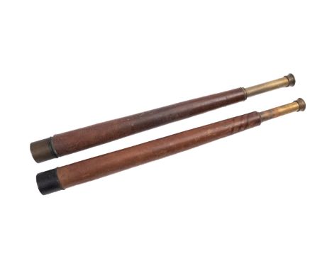 A leather and brass single draw telescope, maker Negretti & Zambra, London, 89cm extended, together with one other similar te