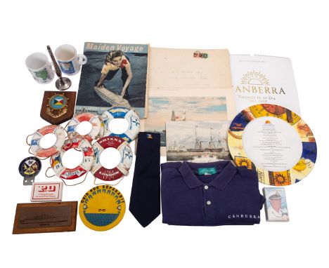 A silver P&O Millenium Cruise candlestick together with a collection of P&O and Canberra memorabilia. Including clothing, pic