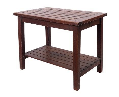 A 20th Century teak side table constructed of timbers from the Royal Navy Ship HMS 'Arethusa'. The rectangular planked top wi