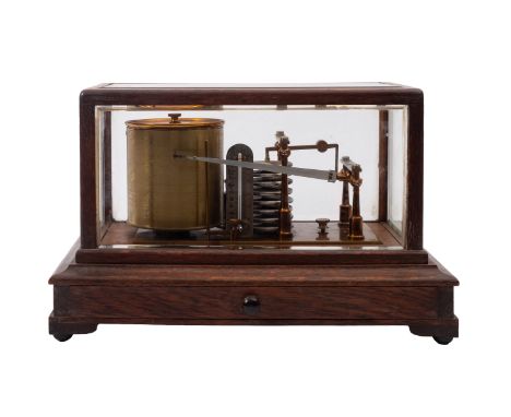 A oak cased barograph, maker Negretti & Zambra, London, serial number  '30126' , the clockwork recorder on a lacquered brass 