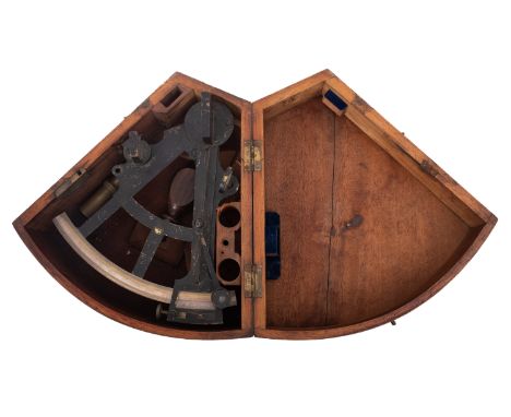 An early 20th Century 3.5' sextant. Within a fitted mahogany case, maker unknown, 13cm high, 28cm wide, 27cm deep.
