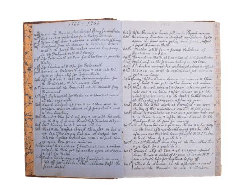 An early 20th century manuscript journal for able seaman J C Philips , dated September 25th, 1905 to September 24th , 1925, c