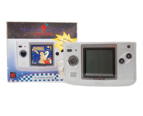 SNK NEO GEO POCKET COLOUR CONSOLE,in Platinum Silver, Sonic edition but lacking game, SKU 83-9591-01, boxed with papers