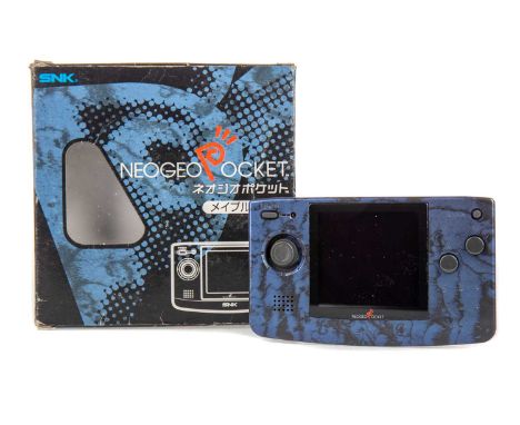 SNK NEO GEO POCKET CONSOLE,in textured blue, serial no. 92135, SKU NEOP-17010, boxed with booklet