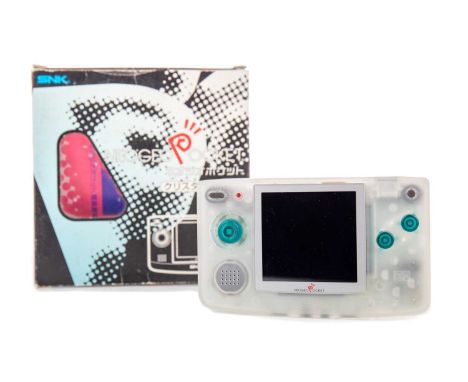 SNK NEO GEO POCKET CONSOLE,in Clear, serial no. 1033, SKU NEOP-14010, boxed with booklet