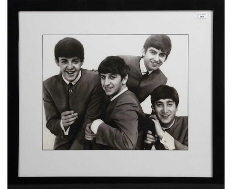 MONOCHROME PRINT DEPICTING THE BEATLES,unsigned, image size 40.5cm x 51cm, framed and behind glass.