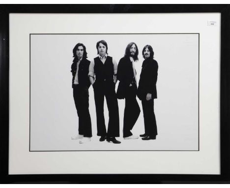 MONOCHROME PRINT DEPICTING THE BEATLES,unsigned, image size 50cm x 72cm, framed and behind glass