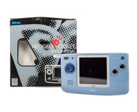 SNK NEO GEO POCKET CONSOLE,in light blue, serial no. 158031, SKU NEOP-11010, boxed with booklet