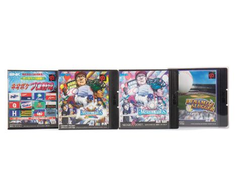 SNK NEO GEO POCKET / POCKET COLOUR - FOUR GAMES,Dynamite Slugger (typo to sleeve), Baseball Stars (x2, one JPN) and Neo Poke 