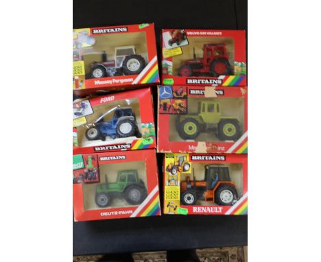 Six boxed Britains 1:32 scale 1980's tractors (two boxes with damage)