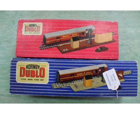 Two boxed Hornby Dublo wagons, T.P.O. mail van set plus 2400 mail van set (light play wear boxes with signs of age)