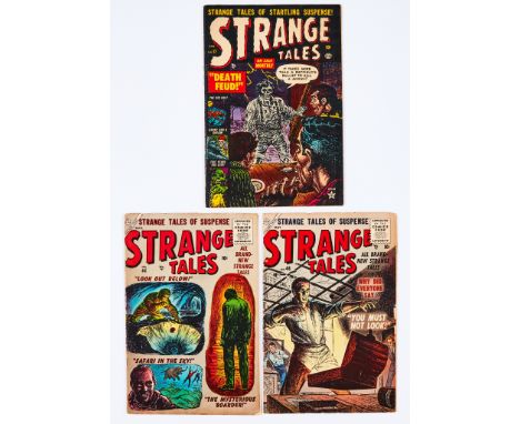 Strange Tales (1953-56) 17, 44, 46. #17: cream pages, light tan interior covers, 2 ins top spine split [gd], 44: 1½ ins lower