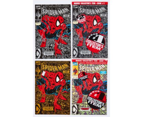 Spider-Man (1990) 1 Silver, 1 Silver (bagged) 1 Gold, 1 Green (bagged). All with price stickers [vfn/vfn-nm] (4). No Reserve