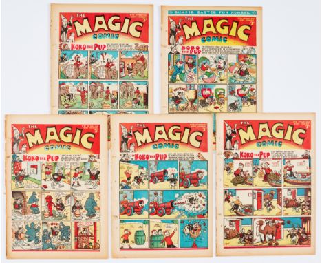 Magic Comic (1940) 35-39. Propaganda war issues. No 36: Bumper Easter Fun Number, No 37 April Fool, Tootsy McTurk points the 