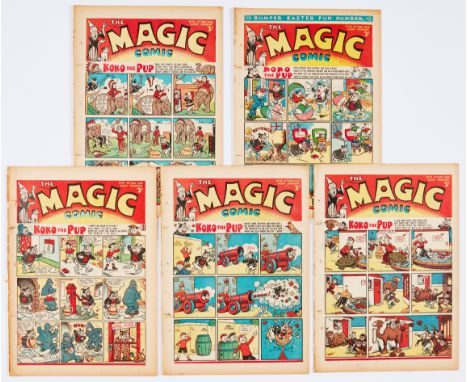 Magic Comic (1940) 35-39. Propaganda war issues. No 36: Bumper Easter Fun Number, No 37 April Fool, Tootsy McTurk points the 