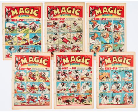 Magic Comic (1940) 45-50. Propaganda war issues. Sooty Snowball brings down a Nazi fighter and sinks a U-Boat. Herr Paul Pry 