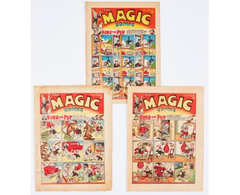 Magic Comic (1940) 52, 61, 65. Propaganda war issues with Herr Paul Pry (the Nasty Spy), the first appearance of Gulliver by 