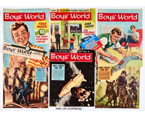 Boy's World (1963) 1-23. No. 1 wfg Pathfinder Compass, No. 2 wfg Magic Notepad. Wrath of the Gods colour centre spread by Ron